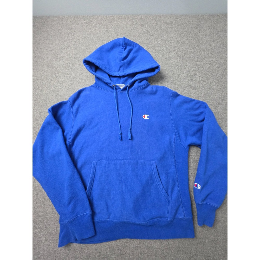 Champion Reverse Weave Hoodie Mens Medium Blue Fleece Lined Long Sleeve Pullover